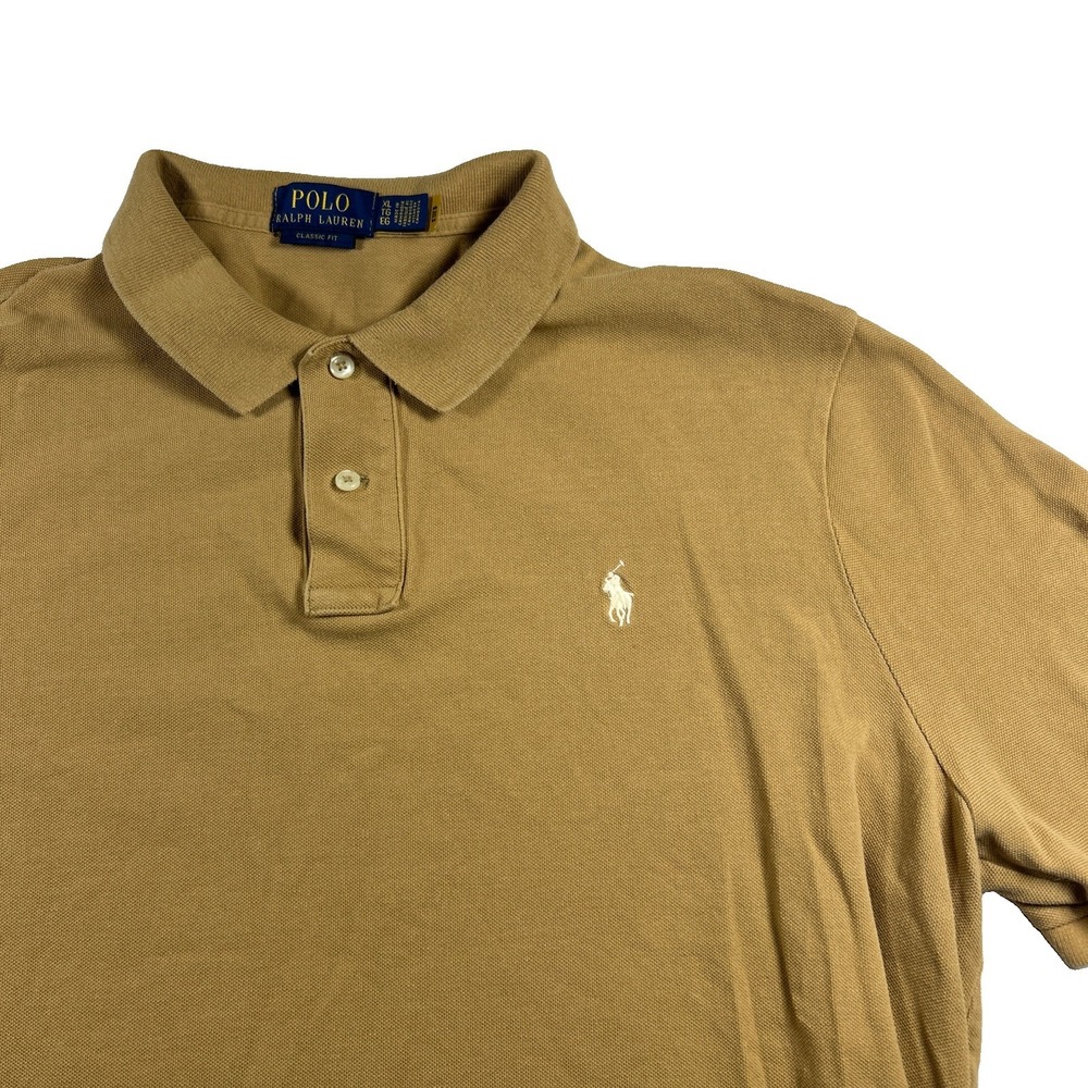 Polo Ralph Lauren Mens XL Tan Khaki Cotton Pique Short Sleeve Polo Shirt Classic